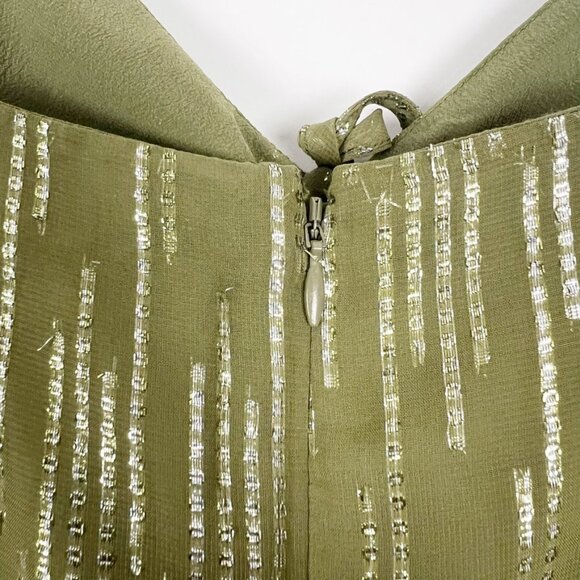 NWT Express Maxi Dress Olive Green Metallic Cutout Ruched Front Women's Size XL - Picture 6 of 16